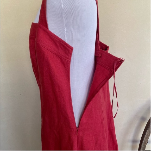 RALPH LAUREN Dress Cranberry Red 100% Linen Pockets Navy Lace-Up Zipper 10 NEW! - Picture 7 of 12